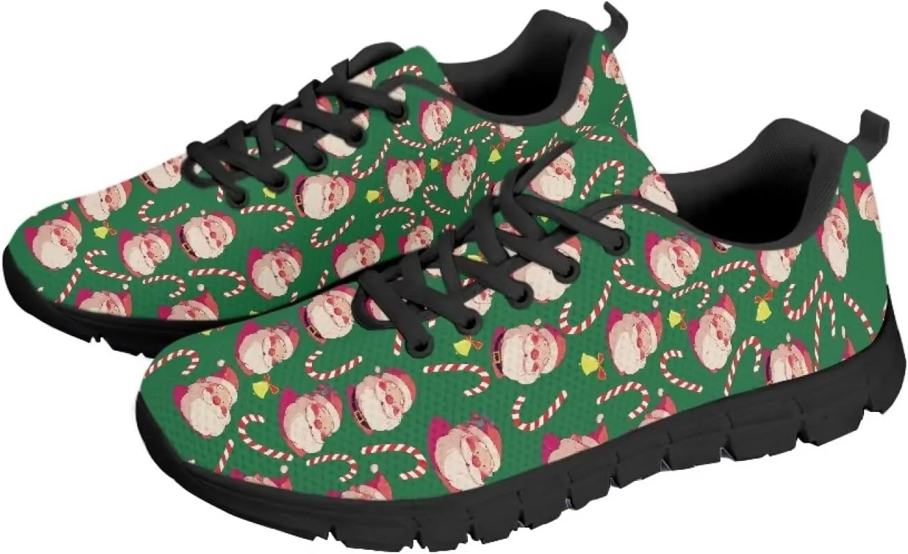 Christmas Sneakers for Women Flat Soft Low-Top Outdoor Running Sneakers for Ladies Lace-Up Non-Slip Workout Hiking Shoes for Teen Girls US 5-12