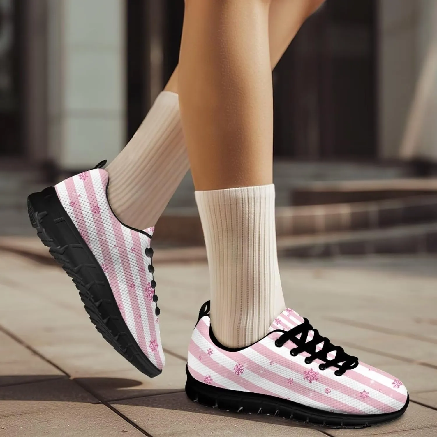 Christmas Sneakers for Women Flat Soft Low-Top Outdoor Running Sneakers for Ladies Lace-Up Non-Slip Workout Hiking Shoes for Teen Girls US 5-12