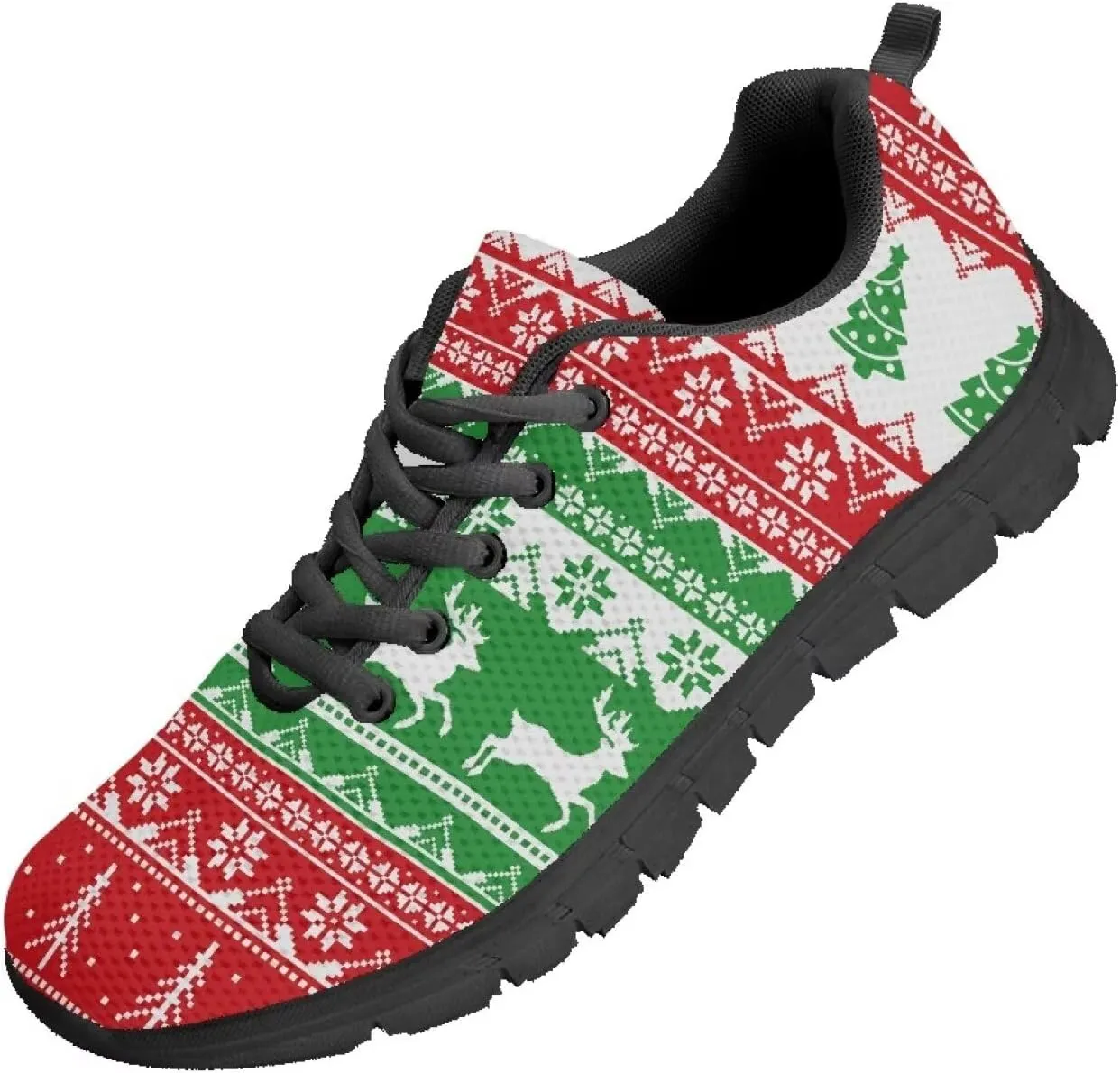 Christmas Sneakers for Women Low-Top Lace-Up Running Sneakers for Ladies Soft Non-Slip Outdoor Workout Hiking Shoes for Teen Girls US 5-12