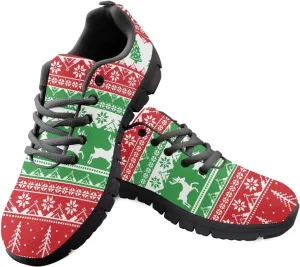 Christmas Sneakers for Women Low-Top Lace-Up Running Sneakers for Ladies Soft Non-Slip Outdoor Workout Hiking Shoes for Teen Girls US 5-12