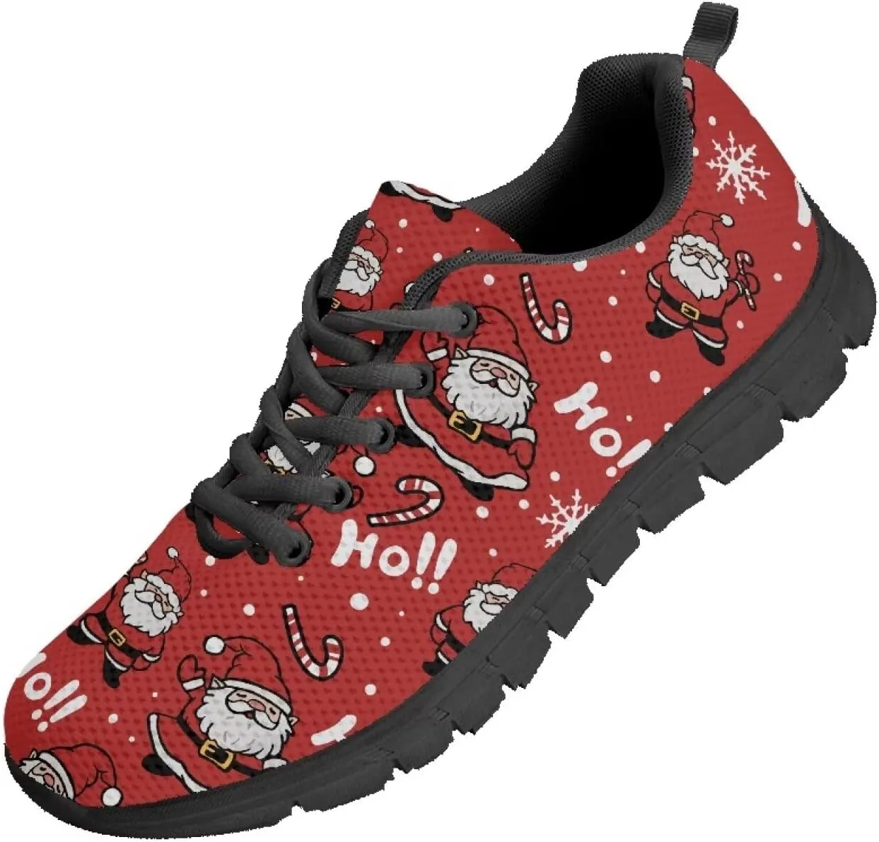 Christmas Sneakers for Women Low-Top Lace-Up Running Sneakers for Ladies Soft Non-Slip Outdoor Workout Hiking Shoes for Teen Girls US 5-12