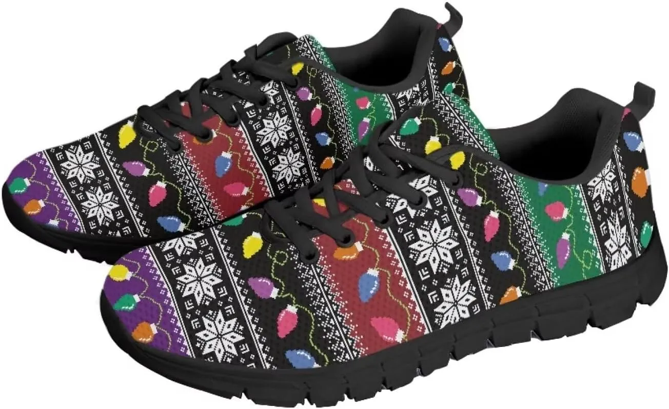 Christmas Sneakers for Women Low-Top Lace-Up Running Sneakers for Ladies Soft Non-Slip Outdoor Workout Hiking Shoes for Teen Girls US 5-12