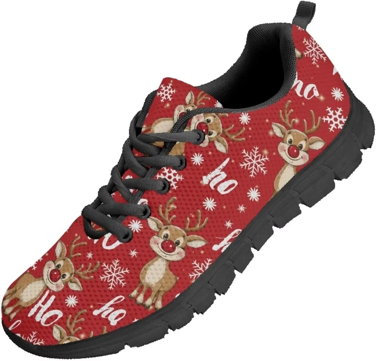 Christmas Sneakers for Women Low-Top Lace-Up Running Sneakers for Ladies Soft Non-Slip Outdoor Workout Hiking Shoes for Teen Girls US 5-12