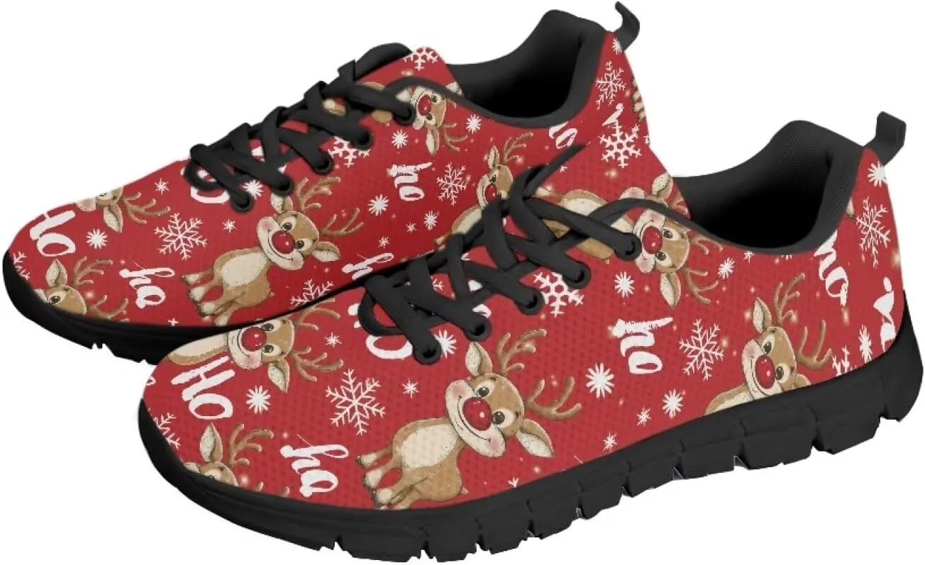 Christmas Sneakers for Women Low-Top Lace-Up Running Sneakers for Ladies Soft Non-Slip Outdoor Workout Hiking Shoes for Teen Girls US 5-12
