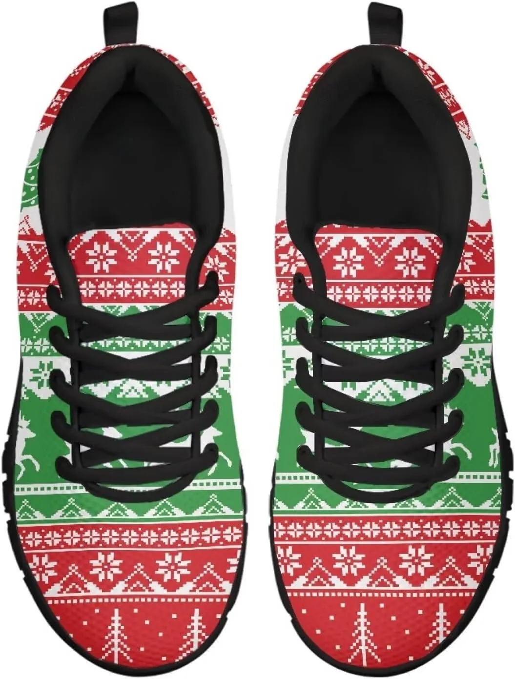 Christmas Sneakers for Women Low-Top Lace-Up Running Sneakers for Ladies Soft Non-Slip Outdoor Workout Hiking Shoes for Teen Girls US 5-12