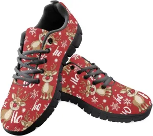 Christmas Sneakers for Women Low-Top Lace-Up Running Sneakers for Ladies Soft Non-Slip Outdoor Workout Hiking Shoes for Teen Girls US 5-12