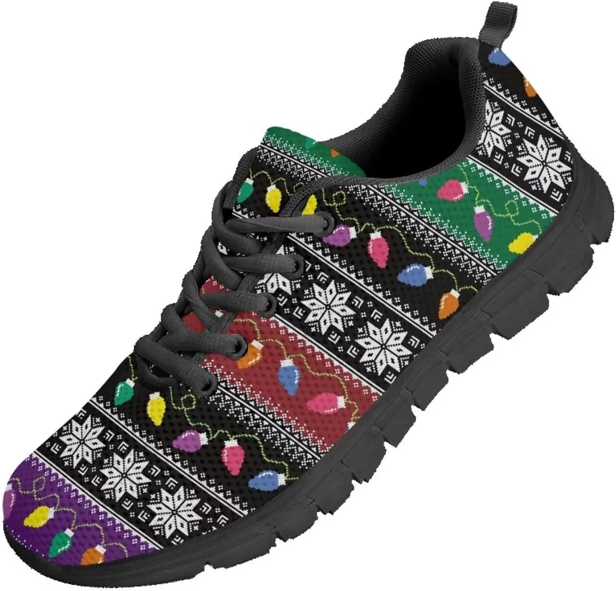 Christmas Sneakers for Women Low-Top Lace-Up Running Sneakers for Ladies Soft Non-Slip Outdoor Workout Hiking Shoes for Teen Girls US 5-12
