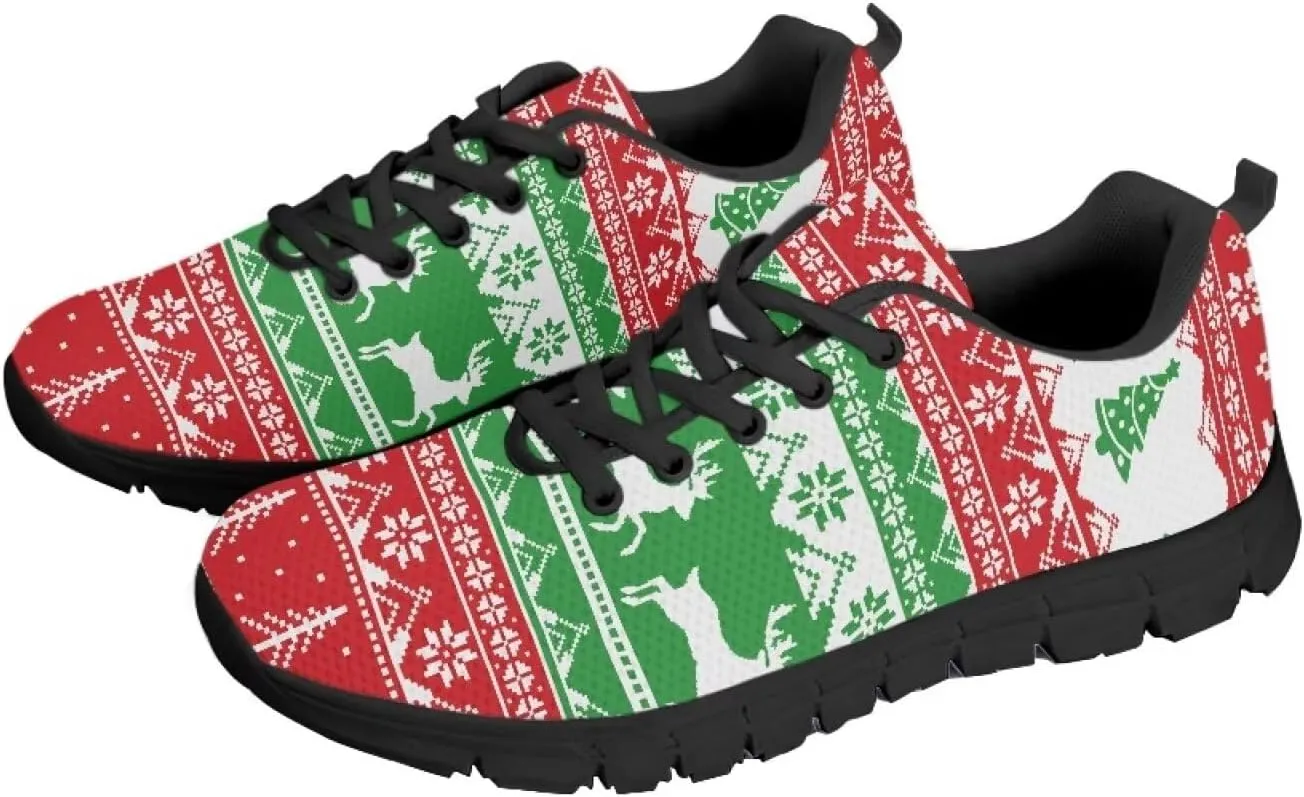 Christmas Sneakers for Women Low-Top Lace-Up Running Sneakers for Ladies Soft Non-Slip Outdoor Workout Hiking Shoes for Teen Girls US 5-12