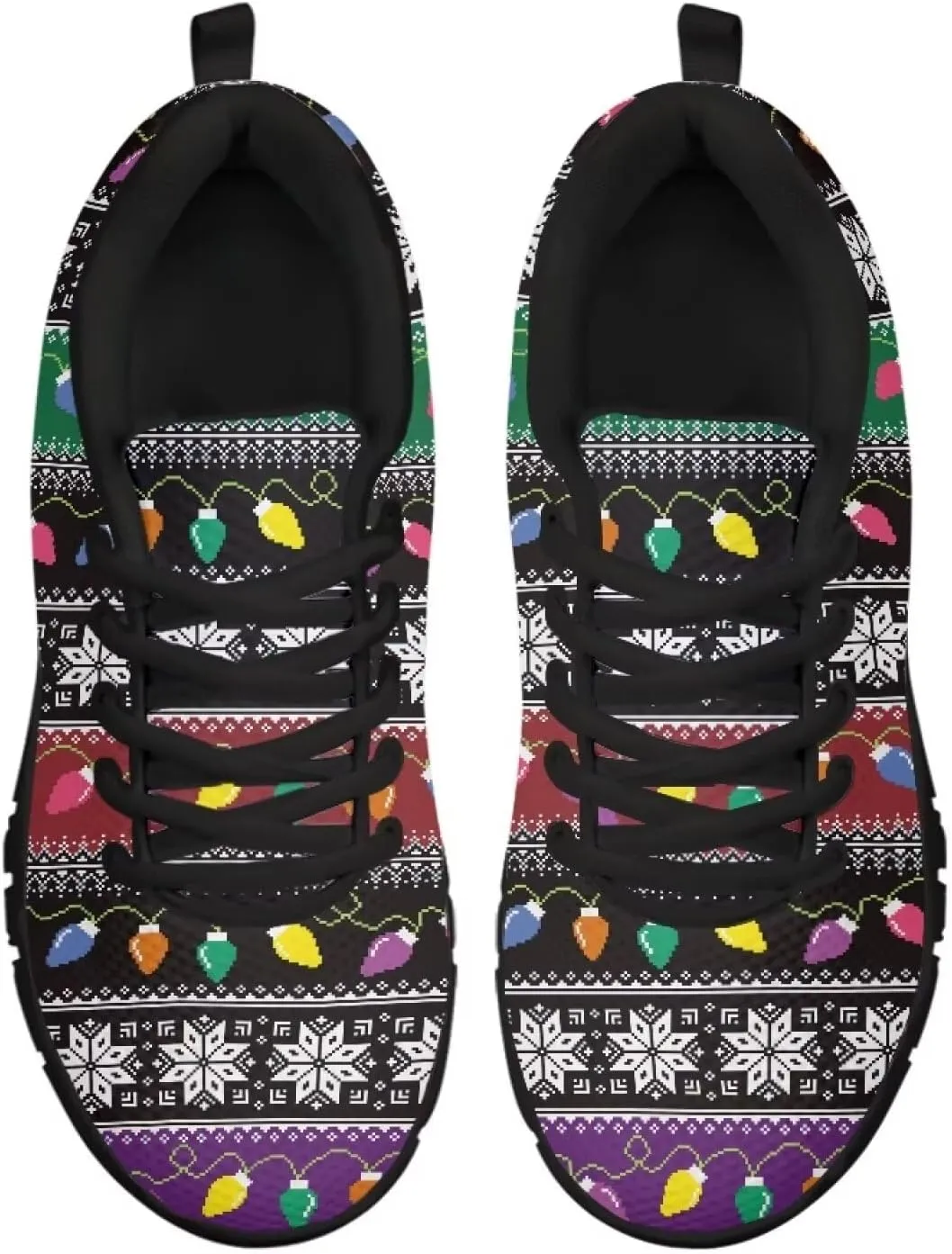 Christmas Sneakers for Women Low-Top Lace-Up Running Sneakers for Ladies Soft Non-Slip Outdoor Workout Hiking Shoes for Teen Girls US 5-12