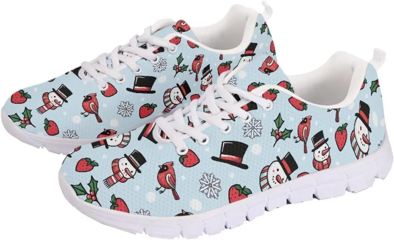 Christmas Women's Sneakers Comfortable Anti-Skid Workout Tennis Sneakers for Womens Low-Top Lightweight Lace-Up Outdoor Walking Shoes for Ladies US 5-12