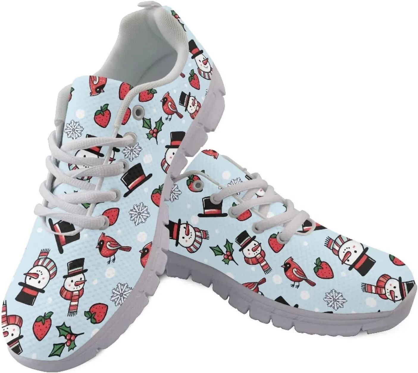 Christmas Women's Sneakers Comfortable Anti-Skid Workout Tennis Sneakers for Womens Low-Top Lightweight Lace-Up Outdoor Walking Shoes for Ladies US 5-12