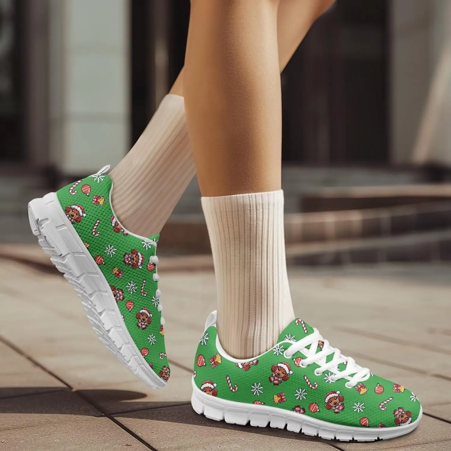 Christmas Women's Sneakers Comfortable Anti-Skid Workout Tennis Sneakers for Womens Low-Top Lightweight Lace-Up Outdoor Walking Shoes for Ladies US 5-12