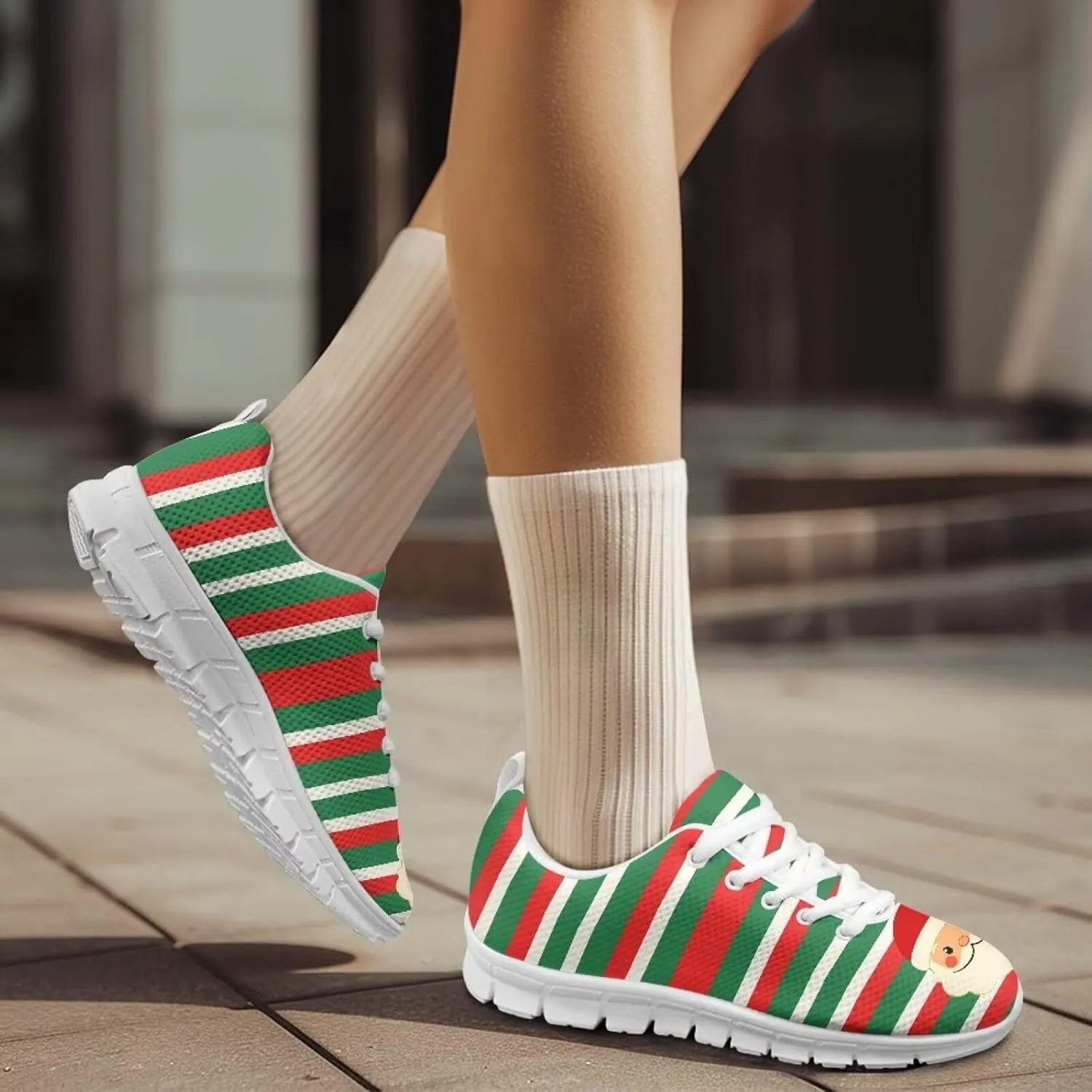 Christmas Women's Sneakers Comfortable Anti-Skid Workout Tennis Sneakers for Womens Low-Top Lightweight Lace-Up Outdoor Walking Shoes for Ladies US 5-12