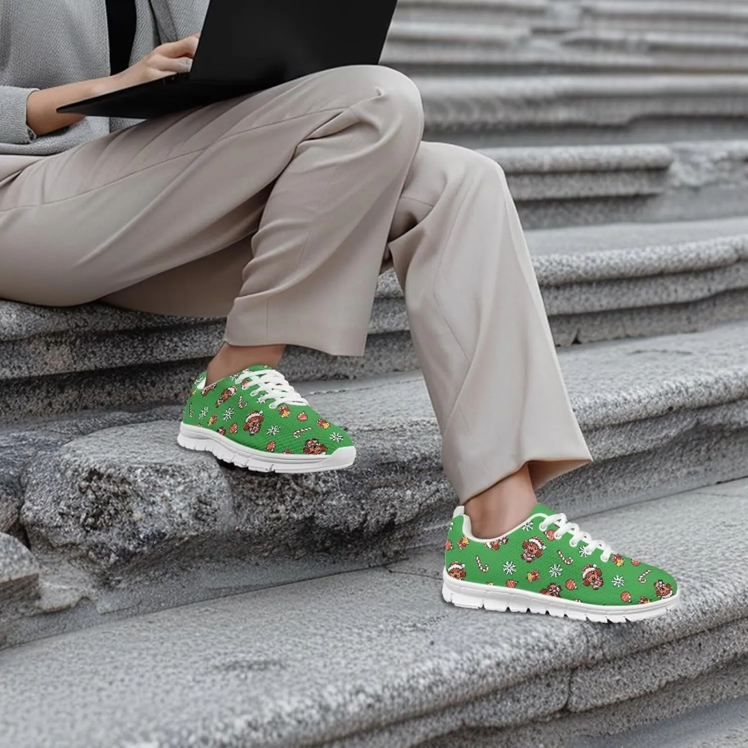 Christmas Women's Sneakers Comfortable Anti-Skid Workout Tennis Sneakers for Womens Low-Top Lightweight Lace-Up Outdoor Walking Shoes for Ladies US 5-12