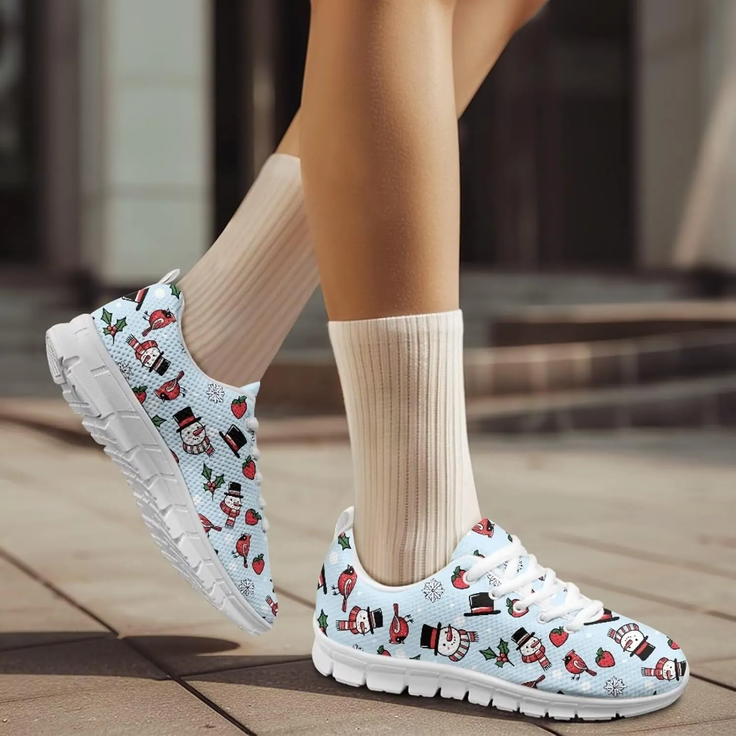 Christmas Women's Sneakers Comfortable Anti-Skid Workout Tennis Sneakers for Womens Low-Top Lightweight Lace-Up Outdoor Walking Shoes for Ladies US 5-12
