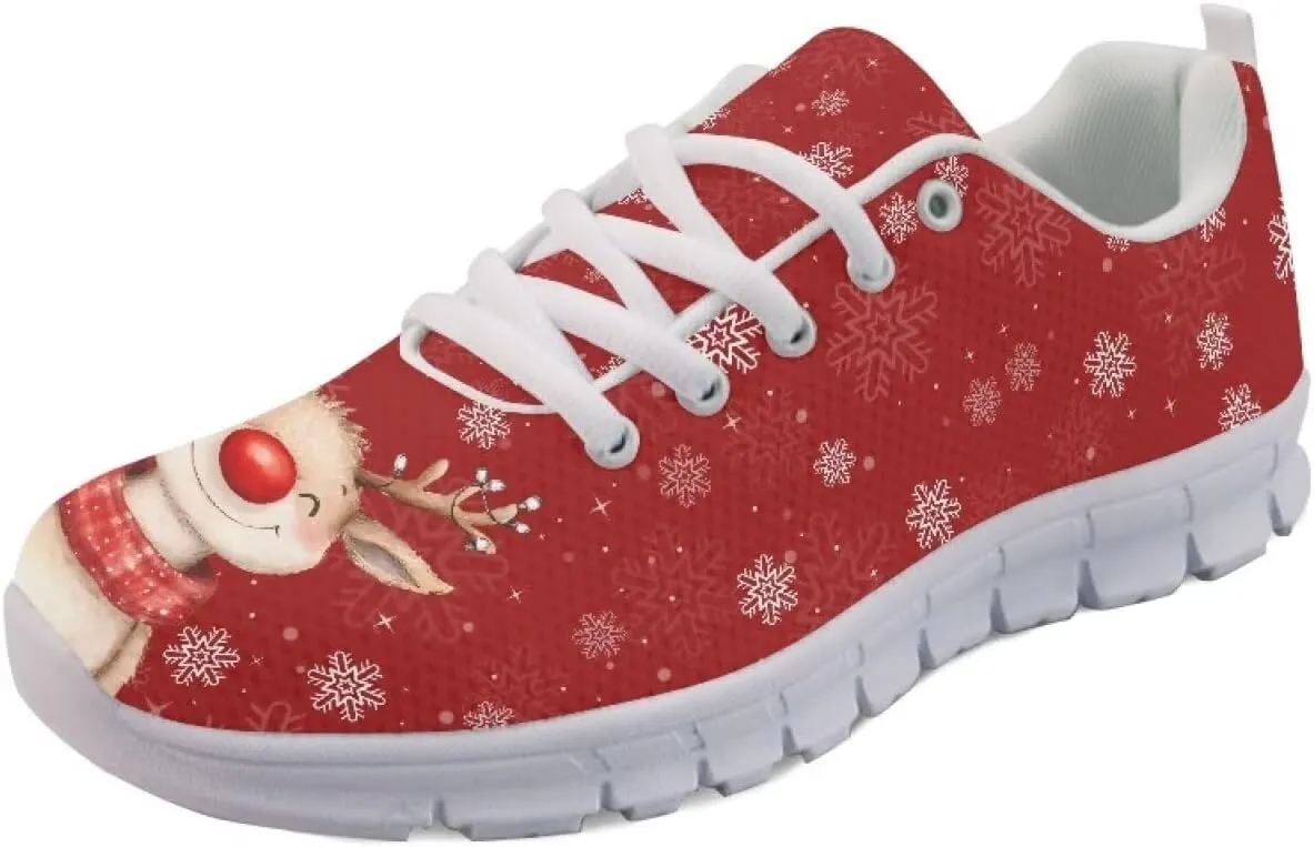 Christmas Women's Sneakers Cozy Lightweight Non-Slip Workout Walking Sneakers for Womens Flat Lace-Up Outdoor Tennis Shoes for Ladies Black US 5-12