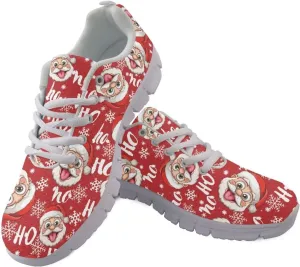 Christmas Women's Sneakers Cozy Lightweight Non-Slip Workout Walking Sneakers for Womens Flat Lace-Up Outdoor Tennis Shoes for Ladies Black US 5-12