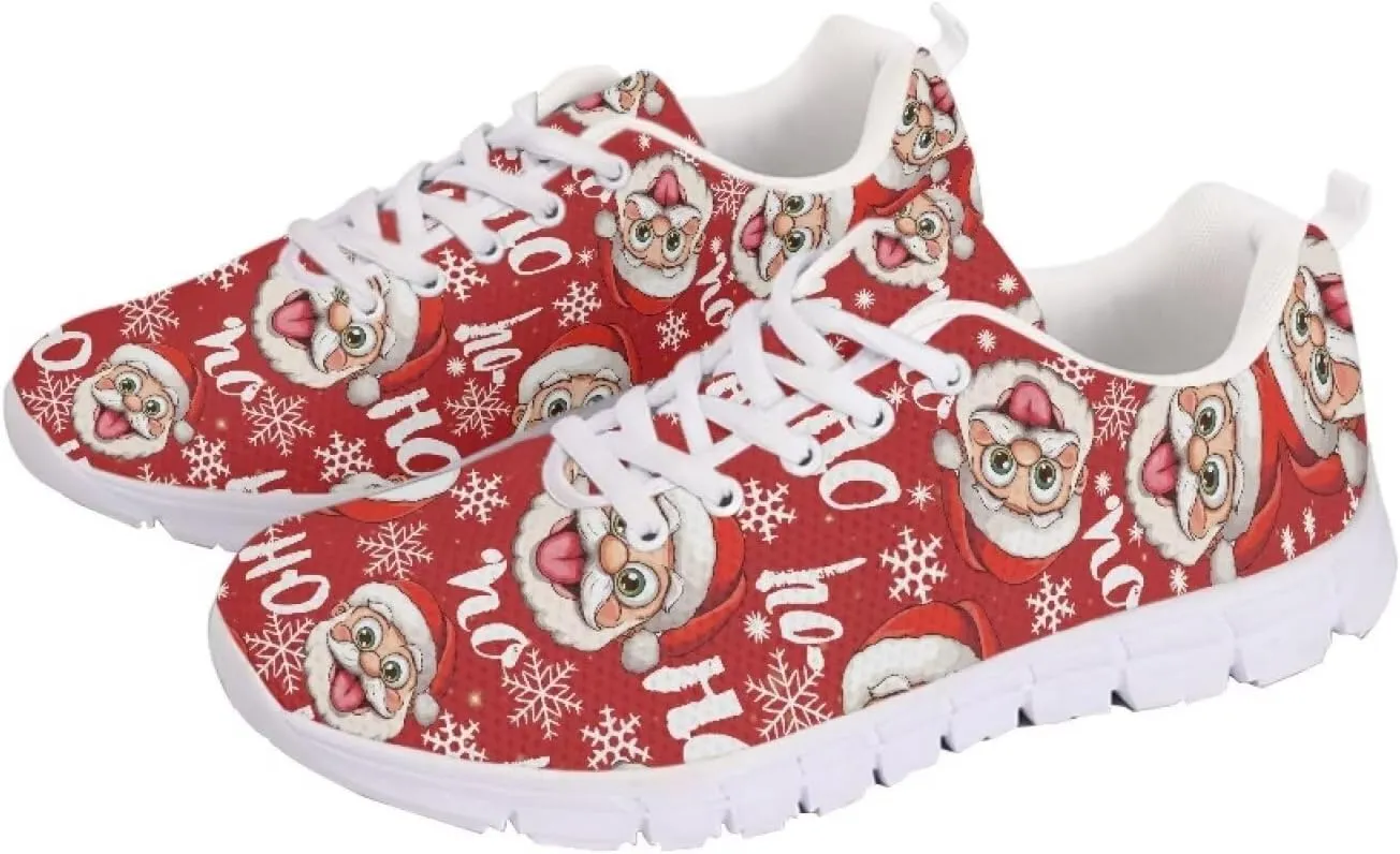 Christmas Women's Sneakers Cozy Lightweight Non-Slip Workout Walking Sneakers for Womens Flat Lace-Up Outdoor Tennis Shoes for Ladies Black US 5-12