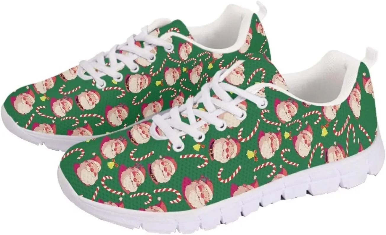 Christmas Women's Sneakers Cozy Lightweight Non-Slip Workout Walking Sneakers for Womens Flat Lace-Up Outdoor Tennis Shoes for Ladies Black US 5-12