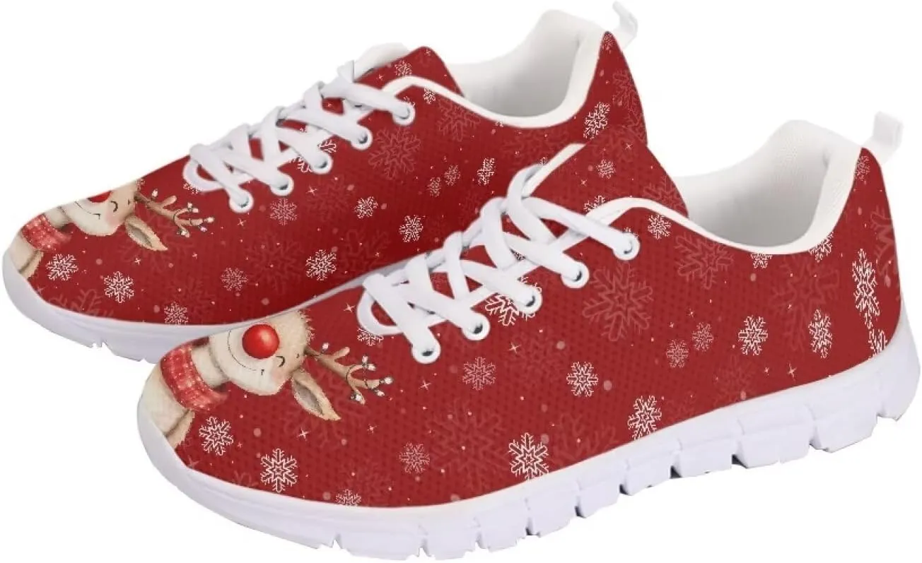 Christmas Women's Sneakers Cozy Lightweight Non-Slip Workout Walking Sneakers for Womens Flat Lace-Up Outdoor Tennis Shoes for Ladies Black US 5-12