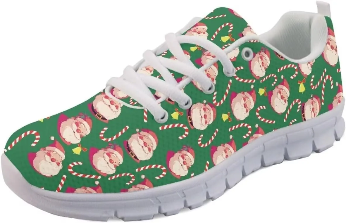 Christmas Women's Sneakers Cozy Lightweight Non-Slip Workout Walking Sneakers for Womens Flat Lace-Up Outdoor Tennis Shoes for Ladies Black US 5-12