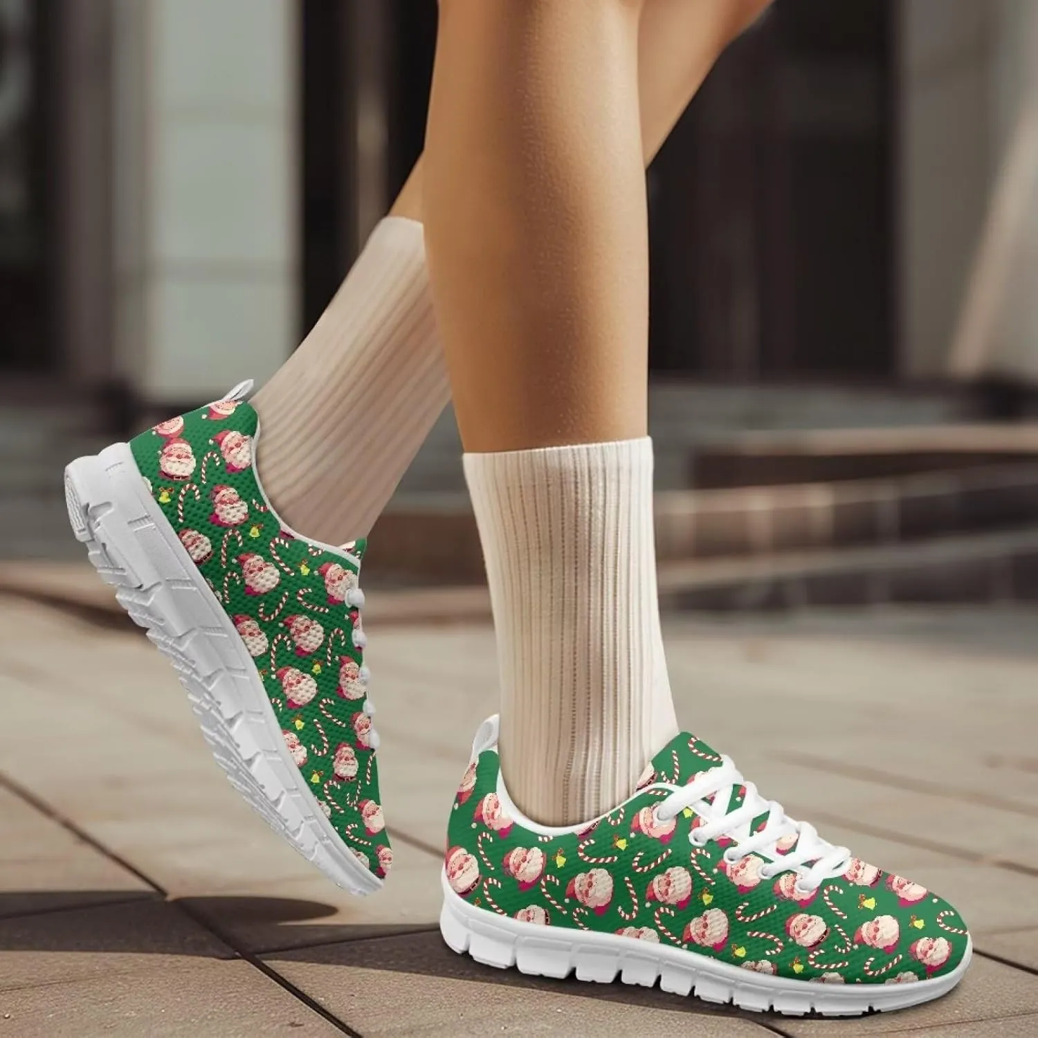 Christmas Women's Sneakers Cozy Lightweight Non-Slip Workout Walking Sneakers for Womens Flat Lace-Up Outdoor Tennis Shoes for Ladies Black US 5-12