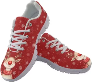 Christmas Women's Sneakers Cozy Lightweight Non-Slip Workout Walking Sneakers for Womens Flat Lace-Up Outdoor Tennis Shoes for Ladies Black US 5-12