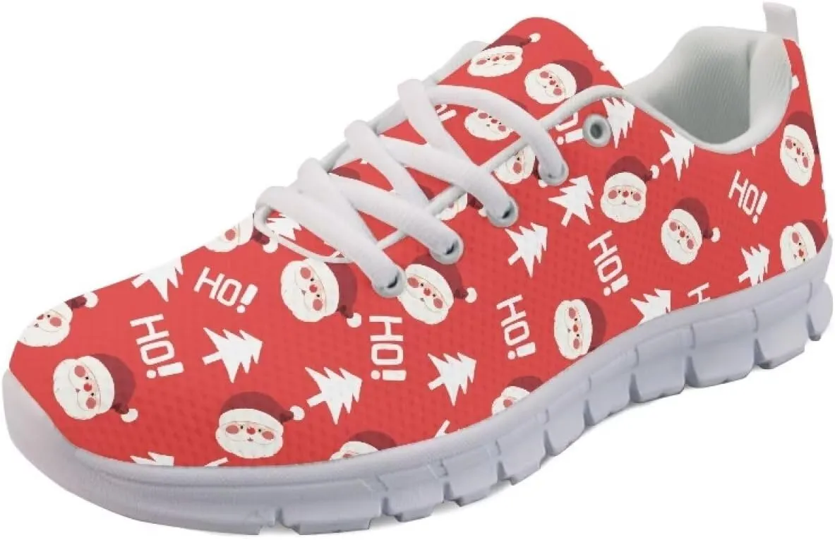 Christmas Women's Sneakers Cozy Lightweight Non-Slip Workout Walking Sneakers for Womens Flat Lace-Up Outdoor Tennis Shoes for Ladies Black US 5-12