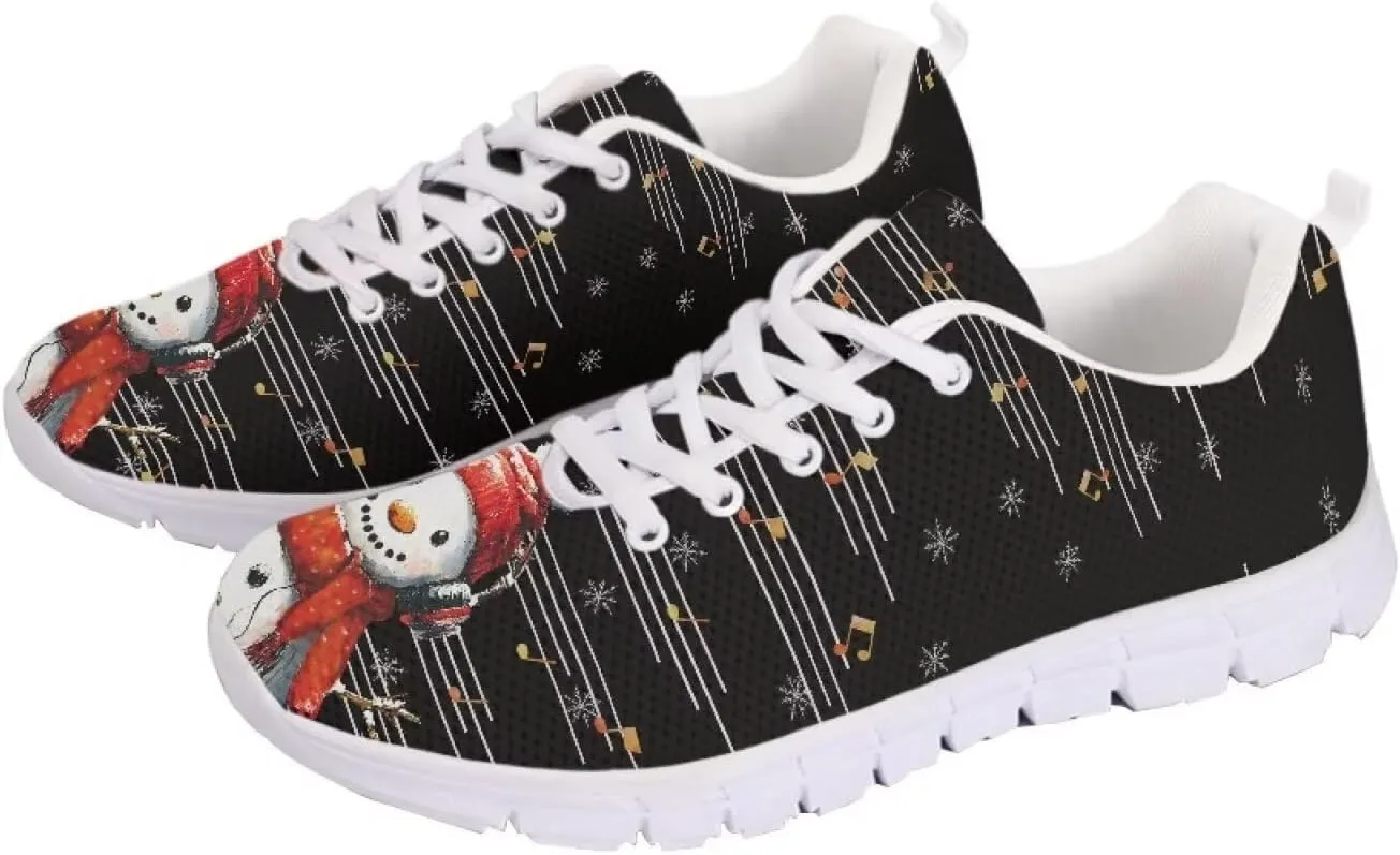 Christmas Women's Sneakers Lightweight Non-Slip Outdoor Walking Sneakers for Womens Cozy Flat Breathable Mesh Lace-Up Workout Tennis Shoes for Ladies Black US 5-12