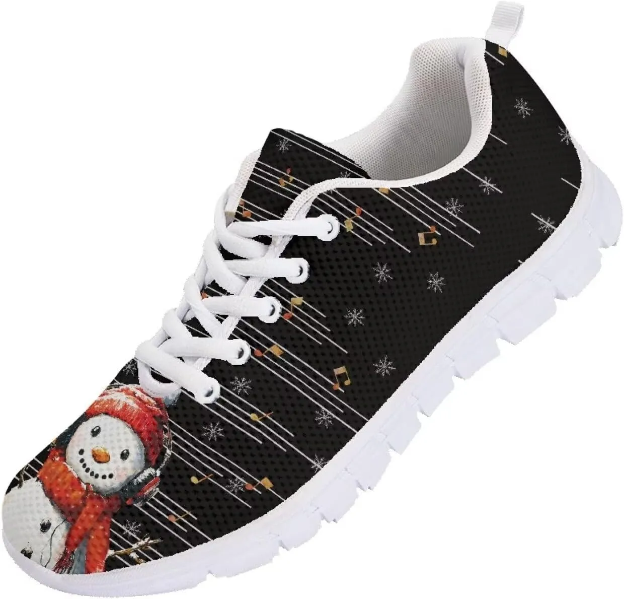 Christmas Women's Sneakers Lightweight Non-Slip Outdoor Walking Sneakers for Womens Cozy Flat Breathable Mesh Lace-Up Workout Tennis Shoes for Ladies Black US 5-12