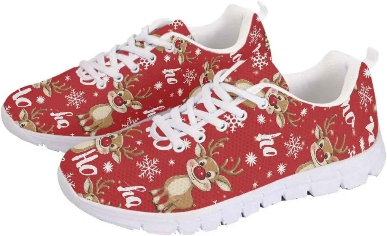 Christmas Women's Sneakers Lightweight Non-Slip Outdoor Walking Sneakers for Womens Cozy Flat Breathable Mesh Lace-Up Workout Tennis Shoes for Ladies Black US 5-12