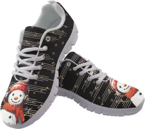 Christmas Women's Sneakers Lightweight Non-Slip Outdoor Walking Sneakers for Womens Cozy Flat Breathable Mesh Lace-Up Workout Tennis Shoes for Ladies Black US 5-12