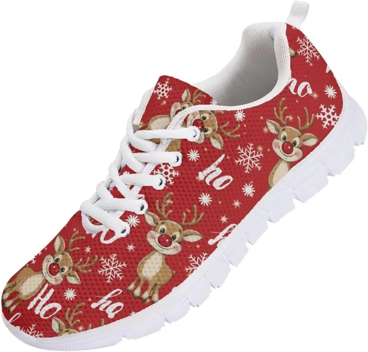 Christmas Women's Sneakers Lightweight Non-Slip Outdoor Walking Sneakers for Womens Cozy Flat Breathable Mesh Lace-Up Workout Tennis Shoes for Ladies Black US 5-12
