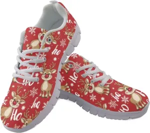 Christmas Women's Sneakers Lightweight Non-Slip Outdoor Walking Sneakers for Womens Cozy Flat Breathable Mesh Lace-Up Workout Tennis Shoes for Ladies Black US 5-12