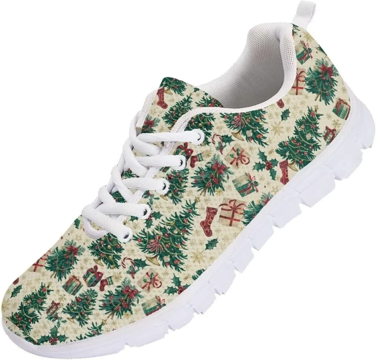 Christmas Women's Sneakers Soft Lace-Up Workout Tennis Sneakers for Womens Low-Top Anti-Skid Lightweight Outdoor Exercise Walking Shoes for Ladies US 5-12