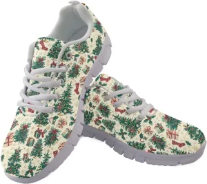 Christmas Women's Sneakers Soft Lace-Up Workout Tennis Sneakers for Womens Low-Top Anti-Skid Lightweight Outdoor Exercise Walking Shoes for Ladies US 5-12