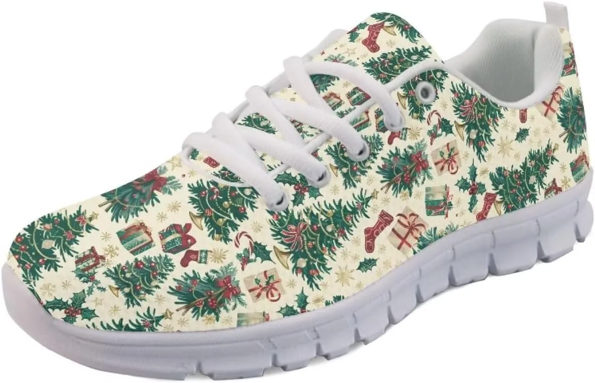 Christmas Women's Sneakers Soft Lace-Up Workout Tennis Sneakers for Womens Low-Top Anti-Skid Lightweight Outdoor Exercise Walking Shoes for Ladies US 5-12