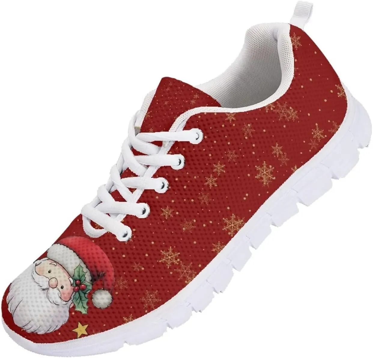 Christmas Women's Sneakers Soft Lace-Up Workout Tennis Sneakers for Womens Low-Top Anti-Skid Lightweight Outdoor Exercise Walking Shoes for Ladies US 5-12