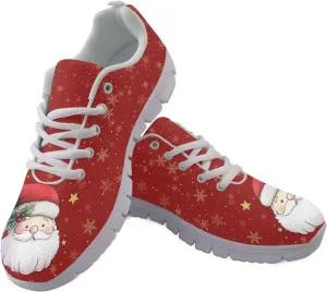 Christmas Women's Sneakers Soft Lace-Up Workout Tennis Sneakers for Womens Low-Top Anti-Skid Lightweight Outdoor Exercise Walking Shoes for Ladies US 5-12