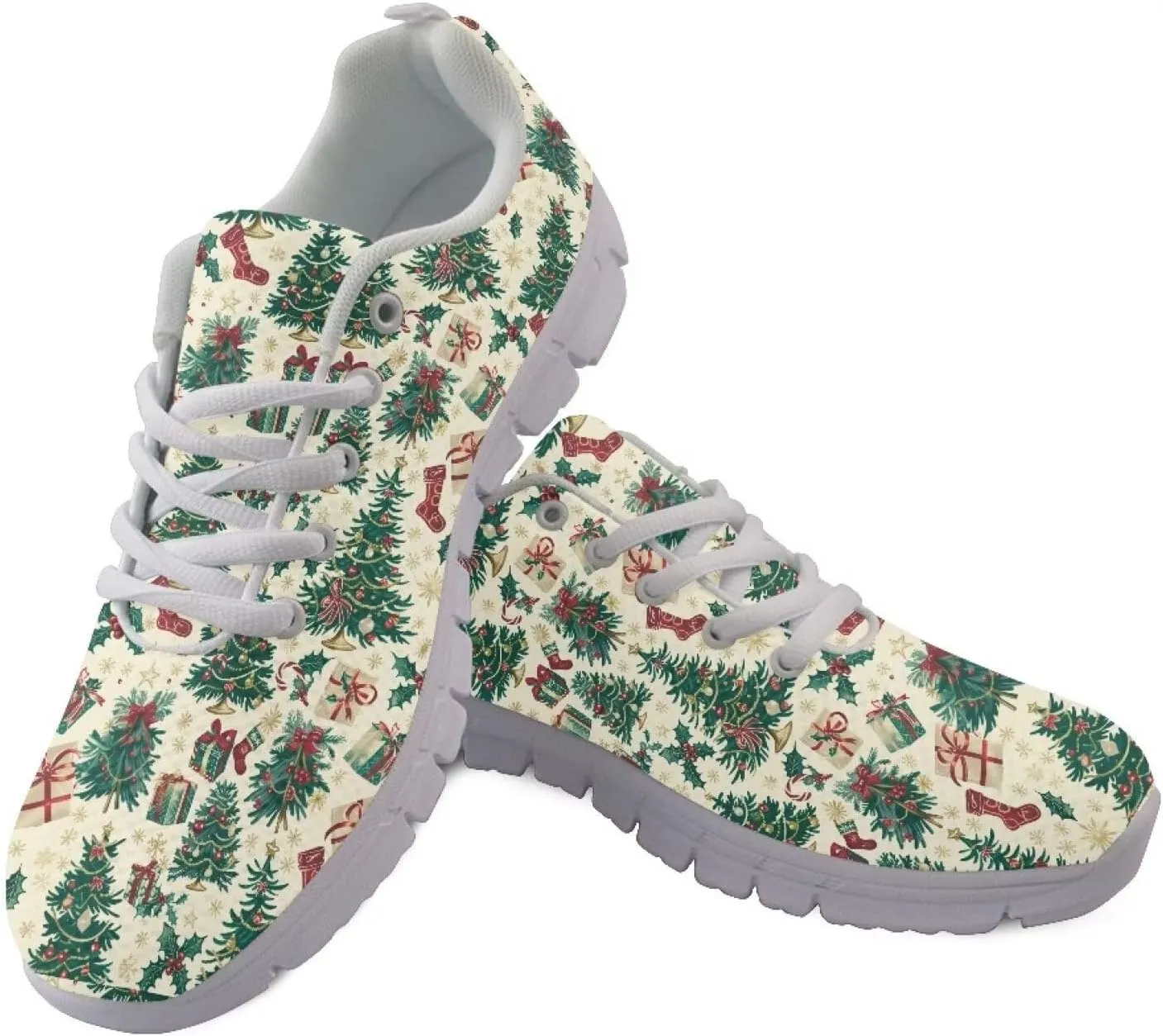 Christmas Women's Sneakers Soft Lace-Up Workout Tennis Sneakers for Womens Low-Top Anti-Skid Lightweight Outdoor Exercise Walking Shoes for Ladies US 5-12
