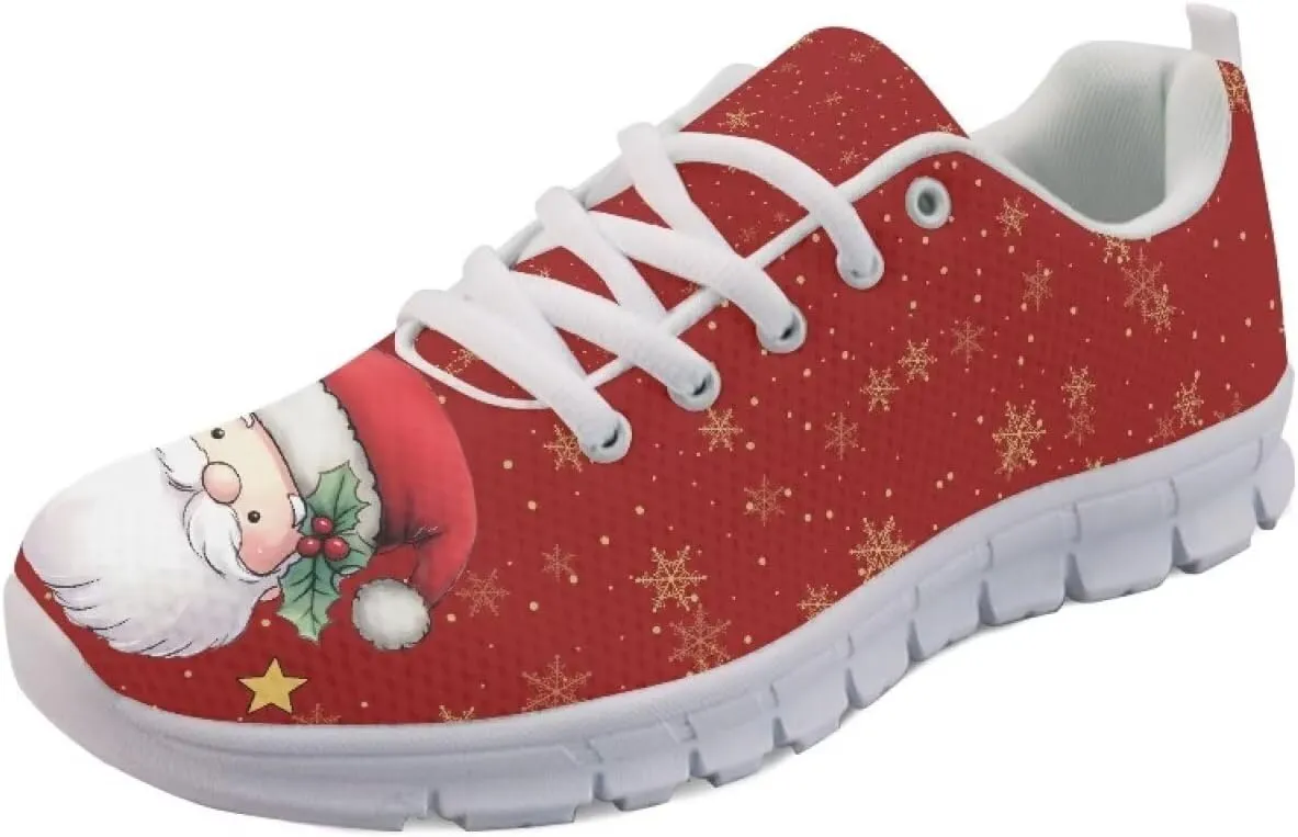 Christmas Women's Sneakers Soft Lace-Up Workout Tennis Sneakers for Womens Low-Top Anti-Skid Lightweight Outdoor Exercise Walking Shoes for Ladies US 5-12