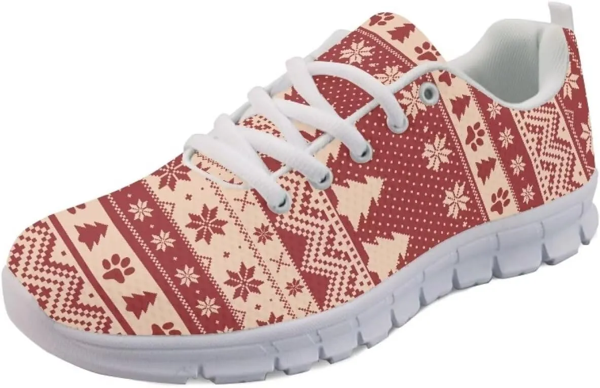 Christmas Women's Sneakers Soft Lightweight Anti-Skid Workout Tennis Sneakers for Womens Low-Top Lace-Up Outdoor Exercise Walking Shoes for Ladies US 5-12