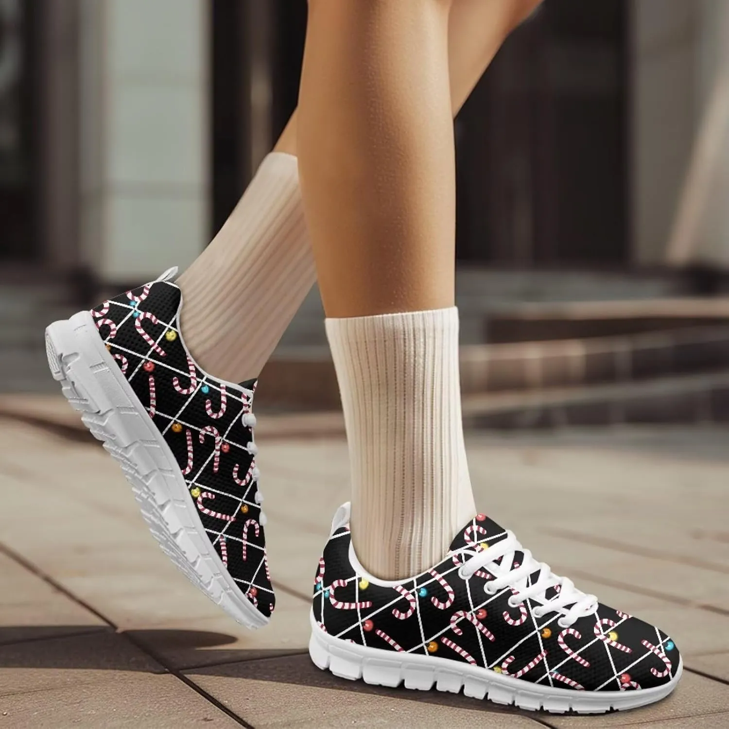 Christmas Women's Sneakers Soft Lightweight Anti-Skid Workout Tennis Sneakers for Womens Low-Top Lace-Up Outdoor Exercise Walking Shoes for Ladies US 5-12