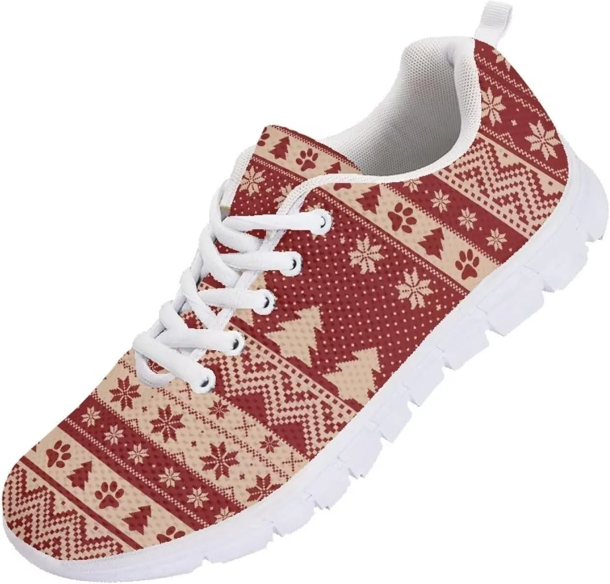 Christmas Women's Sneakers Soft Lightweight Anti-Skid Workout Tennis Sneakers for Womens Low-Top Lace-Up Outdoor Exercise Walking Shoes for Ladies US 5-12