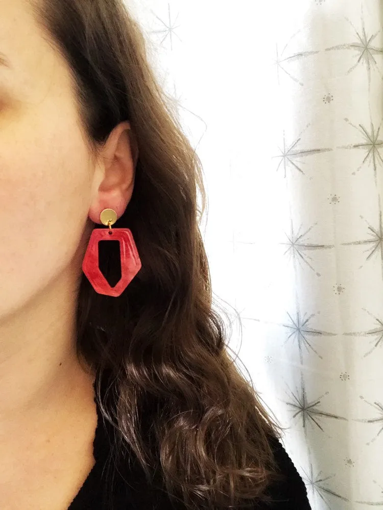 Clear Gold Big Geometric Acrylic Statement Dangle Earrings - Mia