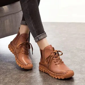Comfortable Solid Color Leather Boots