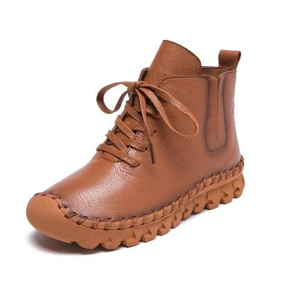 Comfortable Solid Color Leather Boots