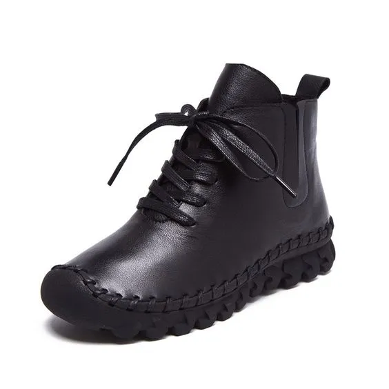 Comfortable Solid Color Leather Boots