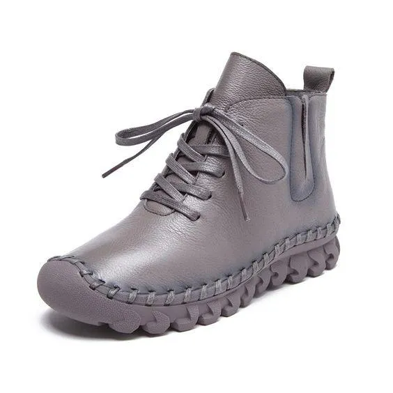 Comfortable Solid Color Leather Boots