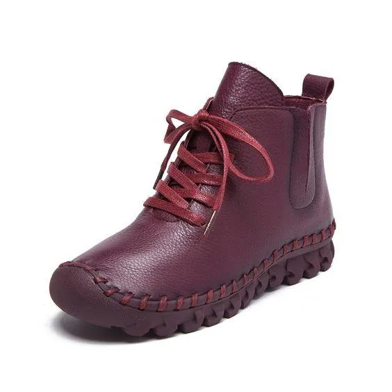 Comfortable Solid Color Leather Boots